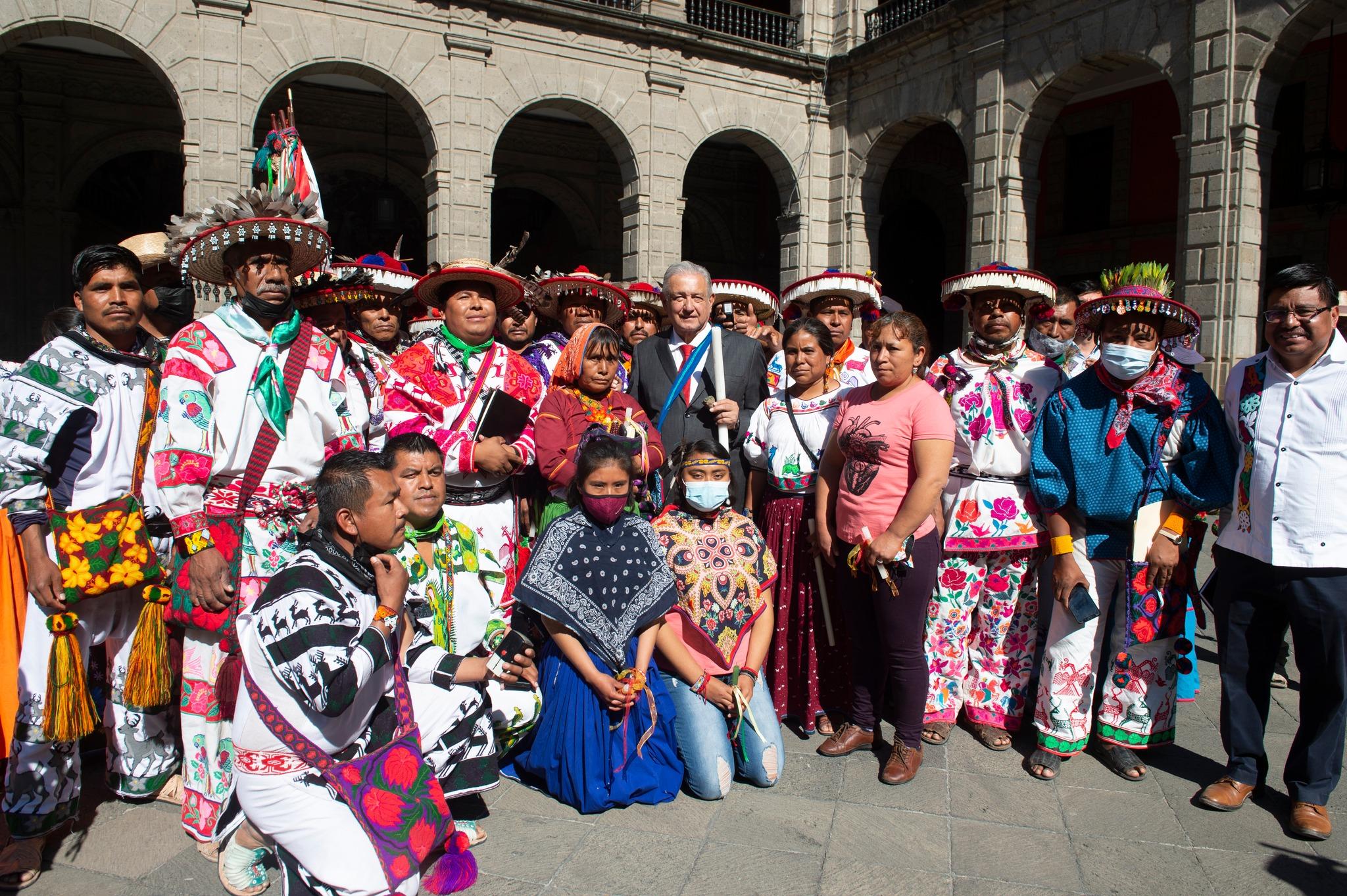 AMLO with the Wixárika delegation, March 2, 2022 ~ Photograph Courtesy Beatriz Gutierrez Muller 2022