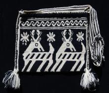 Woven black and white shoulder bag or kutsuri. 