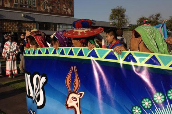 Wixarika delegation organizers say: "Save Wirikuta: The Sacred Heart of Mexico" [Gabriela Delgadillo/Al Jazeera]