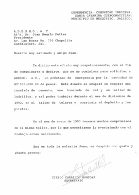 Petición Telar Nueva Colonia 1992