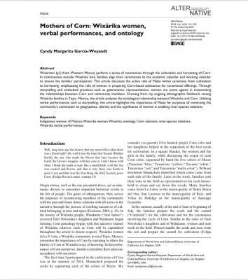 Mothers of Corn: Wixárika women, Verbal Performances, and Ontology